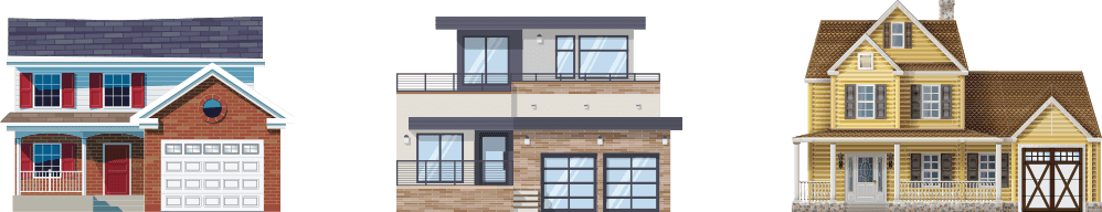 3 icônes de maisons de style traditionnel, contemporain et champêtre
